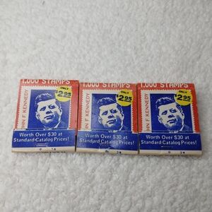 Vintage (1960's) John F. Kennedy Stamp Matchbook - Red, Blue, Yellow